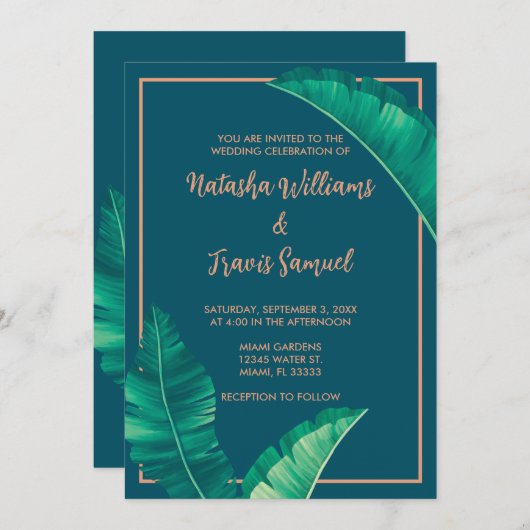 Tropical Elegant Palm Blätter Einladung (Vorne/Hinten)