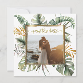 Tropical Elegant Palms Gold Frame Foto Save The Date