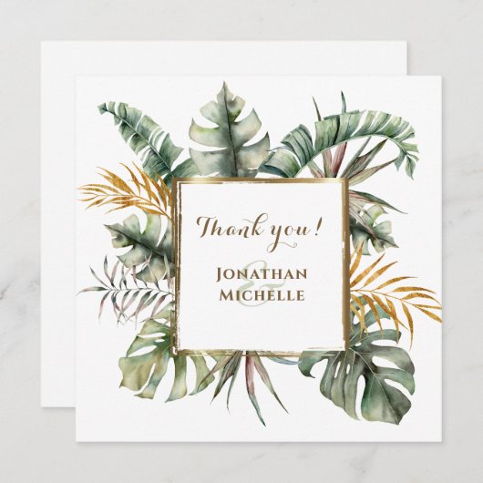 Tropical Elegant Watercolor Palms Thank You Card (Vorne/Hinten)