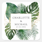 Tropical Elegante Pflanze Trending Wedding Quadratischer Aufkleber (Vorderseite)