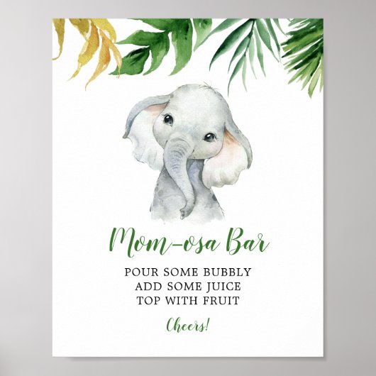 Tropical Elephant Boy Baby Shower Mama-osa Bar Poster (Vorne)
