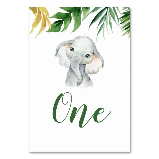 Tropical Elephant Boy Baby Shower Tischnummer (Vorderseite)