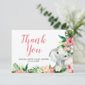 Tropical Elephant Girl Baby Dusche Danke Karte (Stehend Vorderseite)