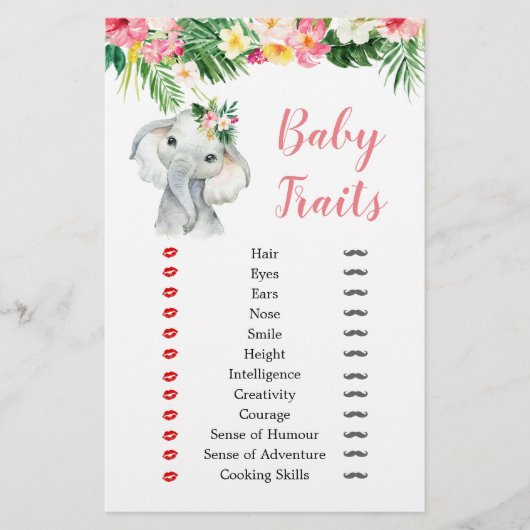 Tropical Elephant Girl Baby Shower Baby Tracks (Vorderseite)