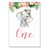 Tropical Elephant Girl Baby Shower Tischnummer (Rückseite)