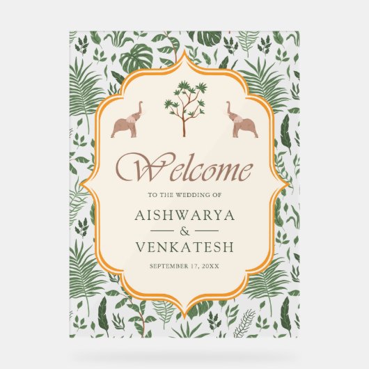 Tropical Elephant Indian Wedding Welcome Acrylschild (Vorderseite)