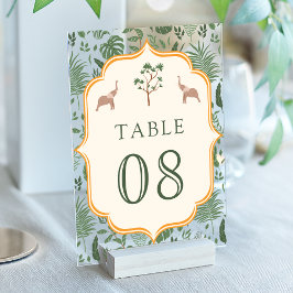Tropical Elephant Wedding Acrylic Table Number Acryleinladungen