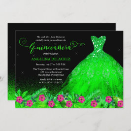 Tropical Emerald Green Spanish Gown Quinceañera Einladung