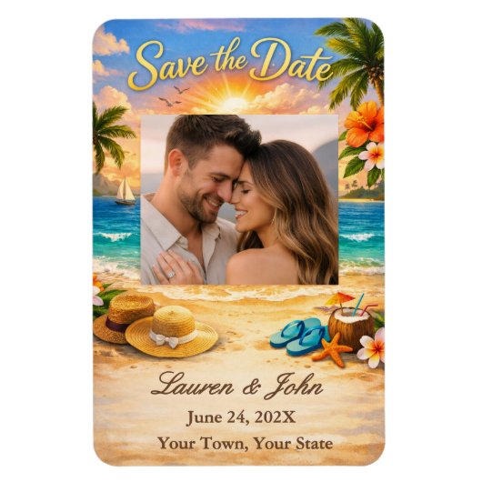Tropical Eternity Photo Save Date Wedding Magnet (Vertikal)