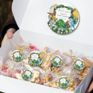 Tropical Exotic Baby Wild Parrots Baby Shower Squa Runder Aufkleber