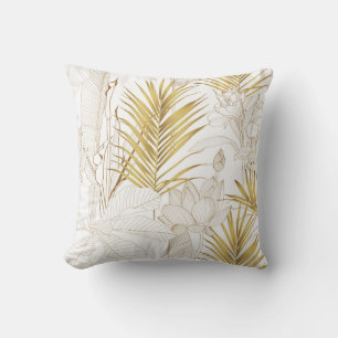 Tropical exotic floral line golden palm leaves and kissen