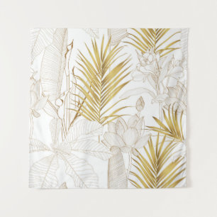 Tropical exotic floral line golden palm leaves and wandteppich