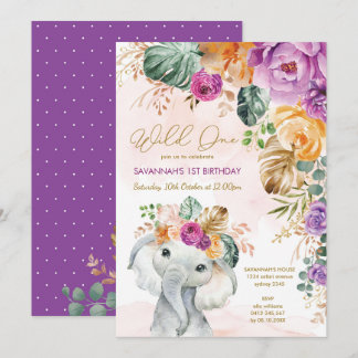Tropical Fall Floral Elephant 1. Geburtstagskind Einladung