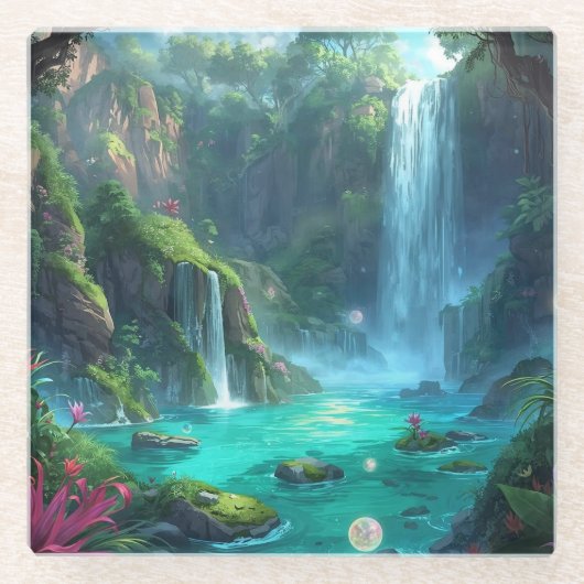 Tropical Falls & Crystal Glow Glasuntersetzer (Vorderseite)