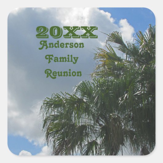 Tropical Family Wiedersehen Palm Trees Sommerurlau Quadratischer Aufkleber (Vorderseite)