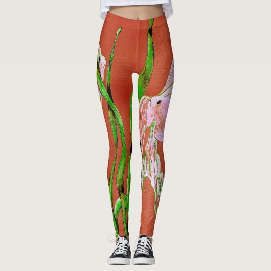 Tropical Fantail Fish Watercolor Orange Green Leggings (Vorderseite)