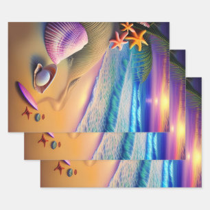 Tropical Fantasy Beach Sunset Geschenkpapier Set