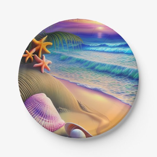 Tropical Fantasy Beach Sunset Pappteller (Vorderseite)