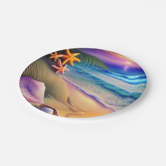 Tropical Fantasy Beach Sunset Pappteller (Schrägansicht)