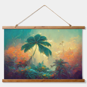 Tropical Fantasy Palm Tree Dschungel Wandteppich Mit Holzrahmen