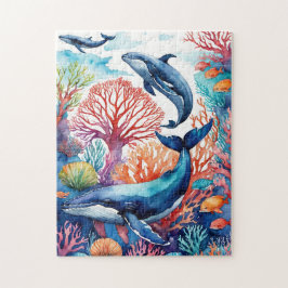 Tropical Fantasy Whales in the Ocean Marine Puzzle