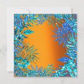 Tropical Fern Leaf Beach Ocean Blue Orange Glitzer Einladung (Rückseite)