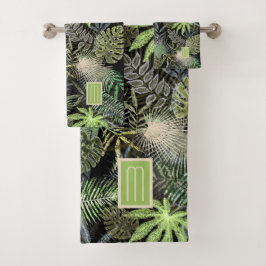 Tropical Ferns Green Monogram Badhandtuch Set