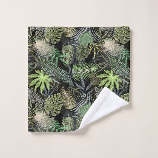 Tropical Ferns Green Monogram Badhandtuch Set (Waschlappen)
