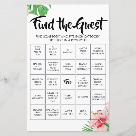 Tropical Find e Guest Bingo Game (Vorderseite)