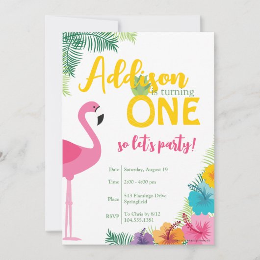 Tropical First Birthday Party. Luau Invite Einladung (Vorderseite)