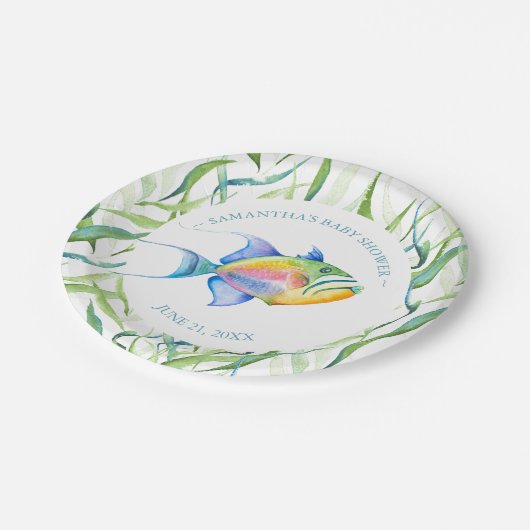 Tropical Fish Baby Shower Pappteller (Schrägansicht)