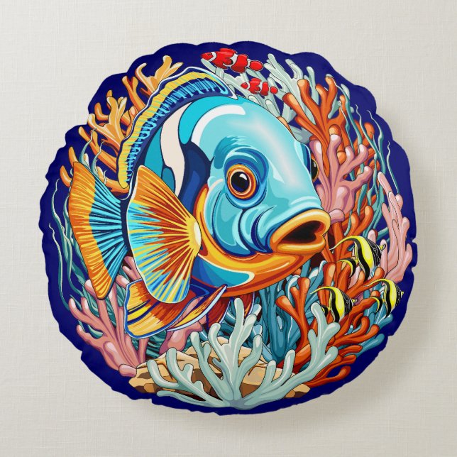Tropical Fish Colorful Summer Vibes Rundes Kissen (Vorderseite)