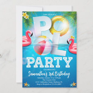 Tropical Flamingle Pool Party Geburtstag Einladung