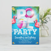 Tropical Flamingle Pool Party Geburtstag Einladung (Stehend Vorderseite)