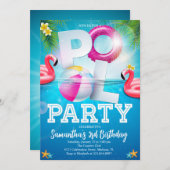 Tropical Flamingle Pool Party Geburtstag Einladung (Vorne/Hinten)