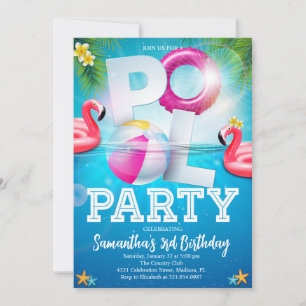 Tropical Flamingle Pool Party Geburtstag Einladung