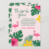 Tropical Flamingo Aloha Geburtstagsparty Dankeskarte (Vorne/Hinten)