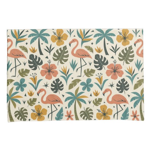 Tropical Flamingo and Palm Tree Pattern Kissenbezug (Vorderseite-Rechts)