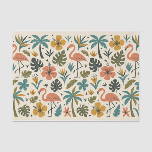 Tropical Flamingo and Palm Tree Pattern Seidenpapier (Vorderseite)
