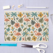Tropical Flamingo and Palm Tree Pattern Seidenpapier (Handwerk)