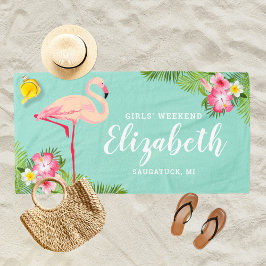 Tropical Flamingo Aqua Girls Individuelle Name Strandtuch