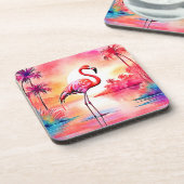 Tropical Flamingo Art Getränkeuntersetzer (Linke Seite)