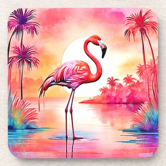 Tropical Flamingo Art Getränkeuntersetzer (Vorderseite)