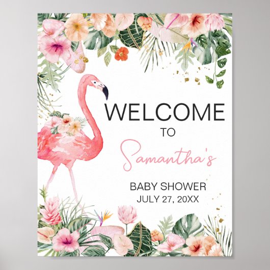Tropical Flamingo Baby Dusche Empfang Poster (Vorne)