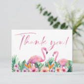 Tropical Flamingo Baby Dusche Foto Danke Karte (Stehend Vorderseite)