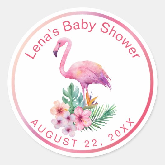 Tropical Flamingo Baby Dusche Gefallen Sticker (Vorderseite)