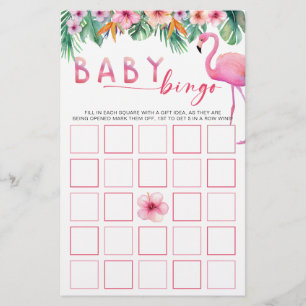 Tropical Flamingo Baby Showdusche Bingo Game Card