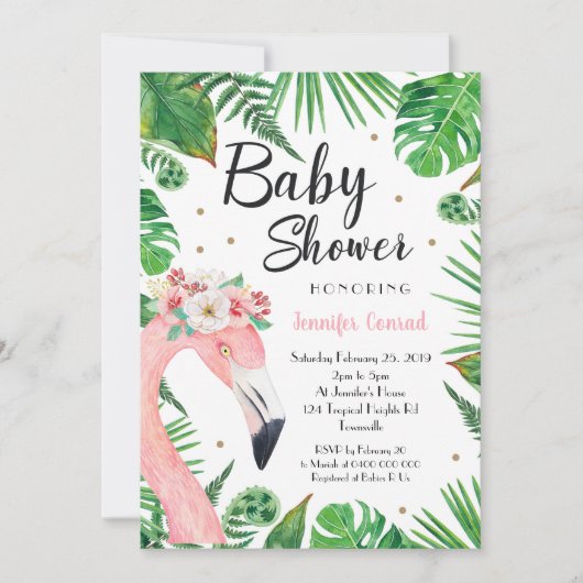 Tropical Flamingo Baby Shower Einladung (Vorderseite)