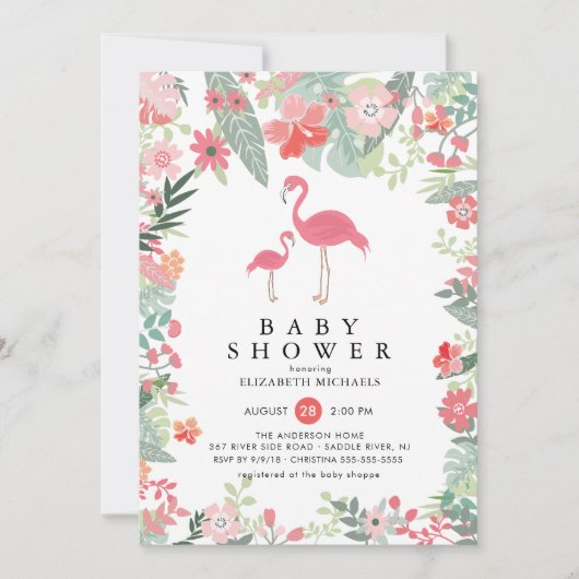Tropical Flamingo Baby Shower Einladung (Vorderseite)