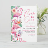 Tropical Flamingo Baby Shower Einladung (Stehend Vorderseite)